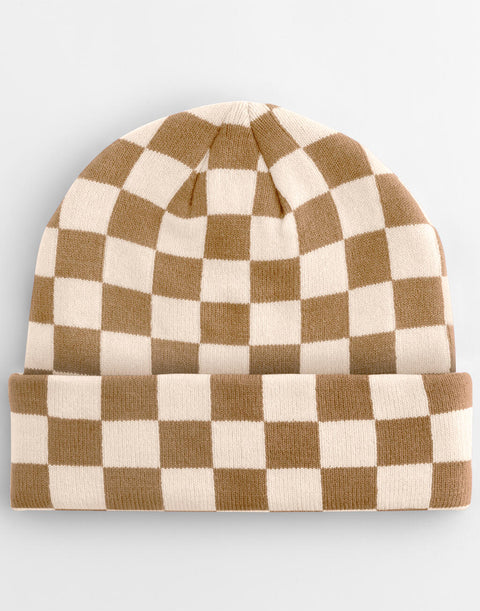 Checkerboard Beanie Biscuit/Almond