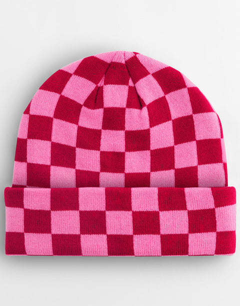 Checkerboard Beanie Classic Red/True Pink