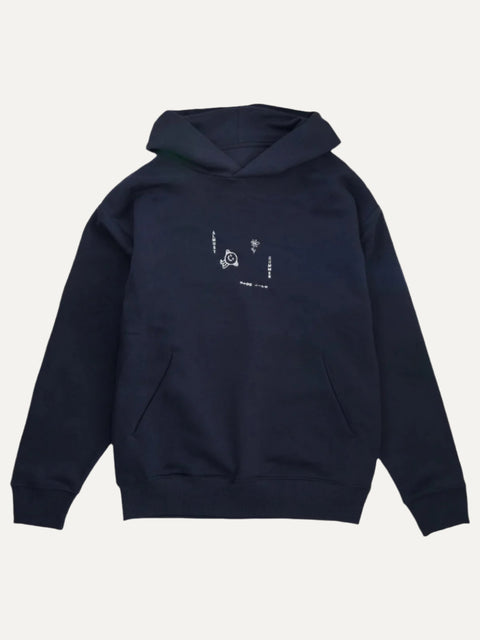 slow life drop shoulder unisex organic cotton sweater denim