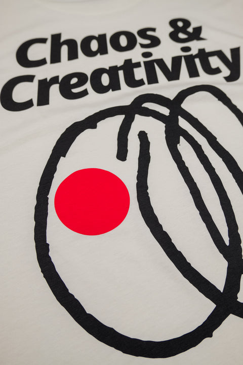 red dot logo oversized organic tee chaos and creativity