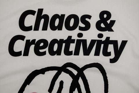 red dot logo oversized organic tee chaos and creativity