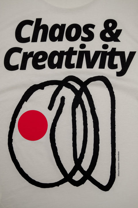 red dot logo oversized organic tee chaos and creativity
