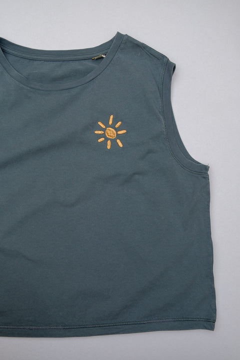 cropped tank washed denim blue organic cotton