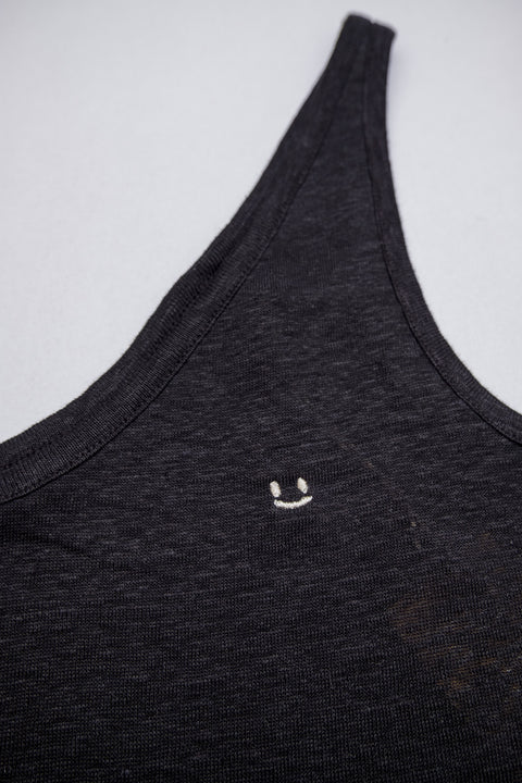 linen tank top black micro smiley