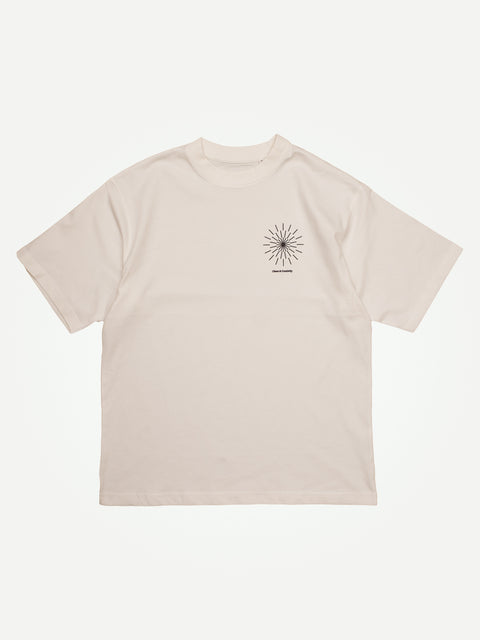 Chaos & Creativity white oversized unisex tee radial star