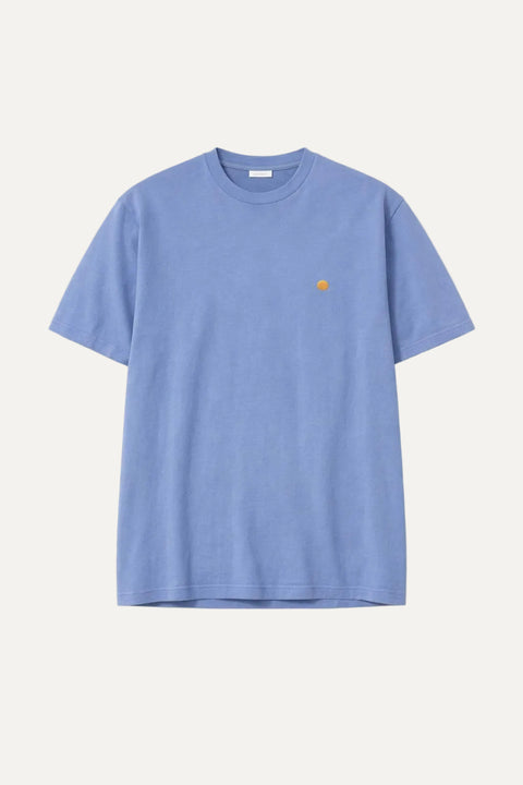 yellow dot light Blue vintage washed organic cotton t-shirt
