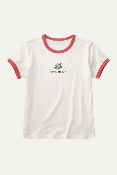 Teach me joy womens Ringer Tee organic cotton