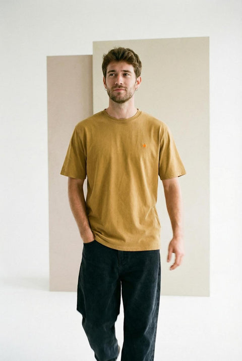 Yellow dot Ochre vintage washed organic cotton t-shirt