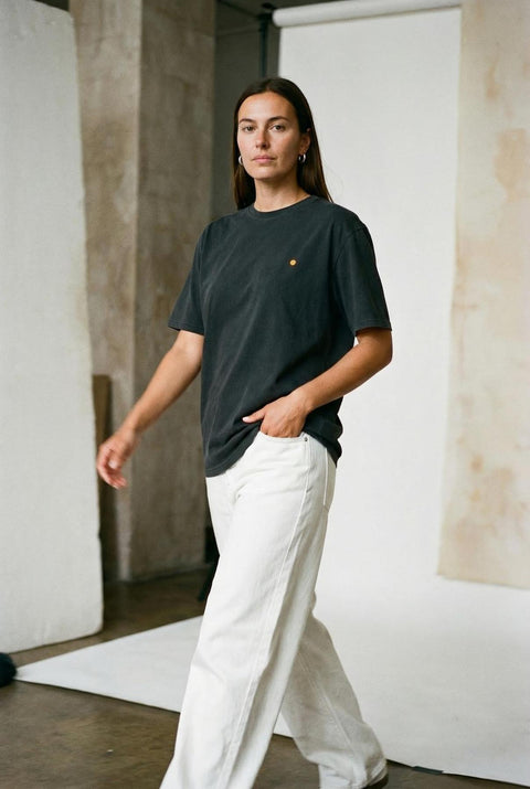 Yellow dot vintage black vintage washed organic cotton t-shirt