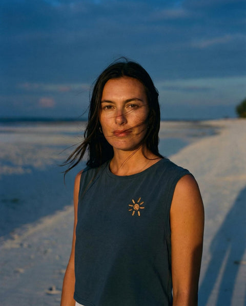 cropped tank washed denim blue organic cotton