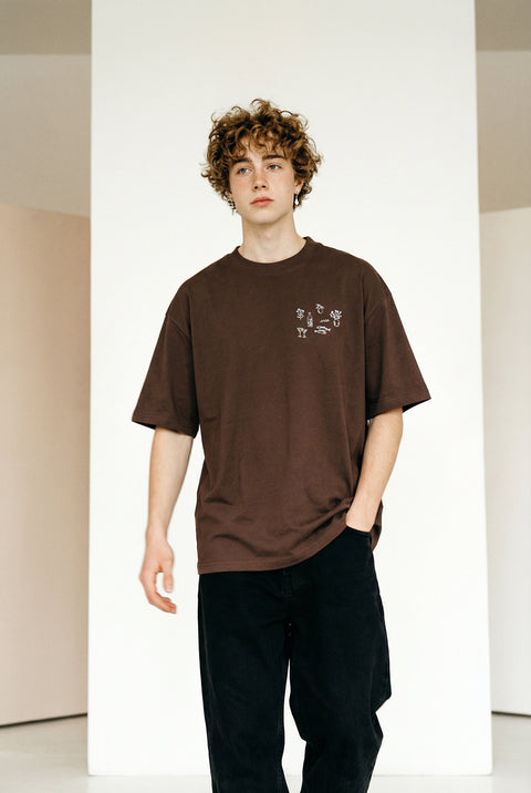 dinner with friends brown organic boxy tee