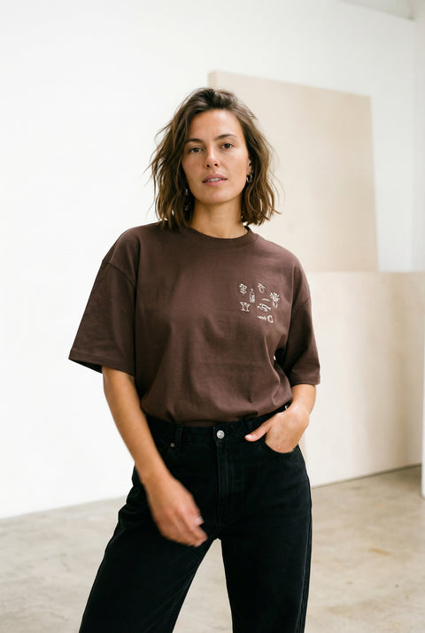 dinner with friends brown organic boxy tee