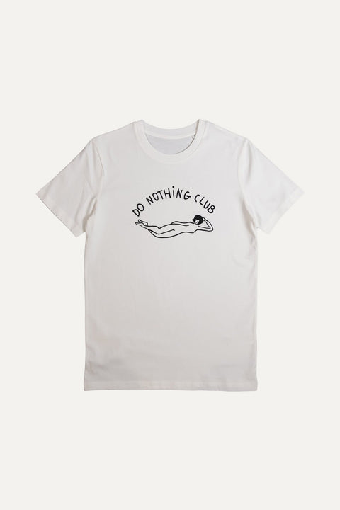 DO NOTHING GIRL white organic cotton unisex t-shirt te koop bij Almost Summer Amsterdam 10011