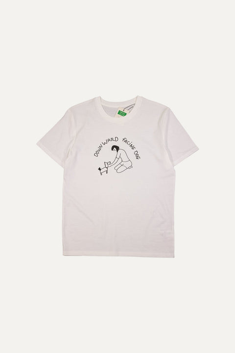 downward facing dog white organic cotton t-shirt te koop bij Almost Summer Amsterdam 10350