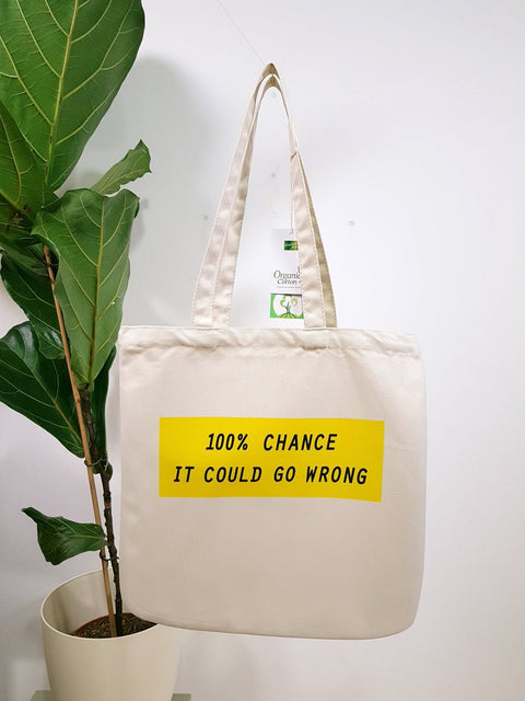 100 percent chance it could go wrong premium tote bag te koop bij Almost Summer Amsterdam 10317