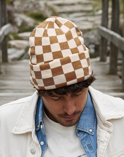 Checkerboard Beanie Biscuit/Almond