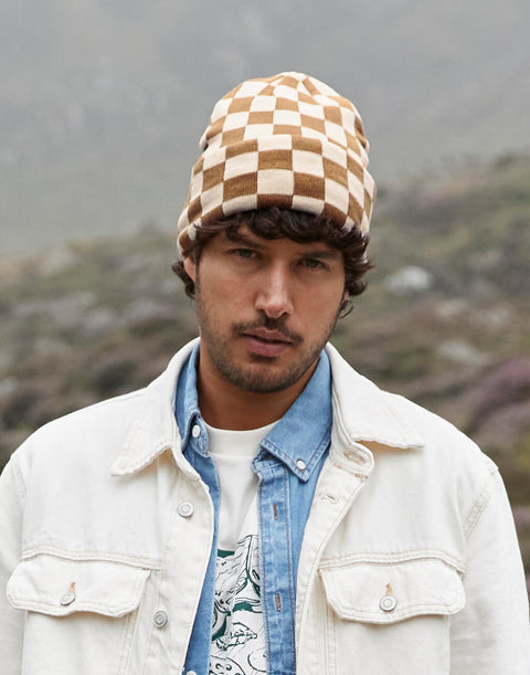 Checkerboard Beanie Biscuit/Almond