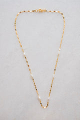 6 small pearls on flat chain necklace