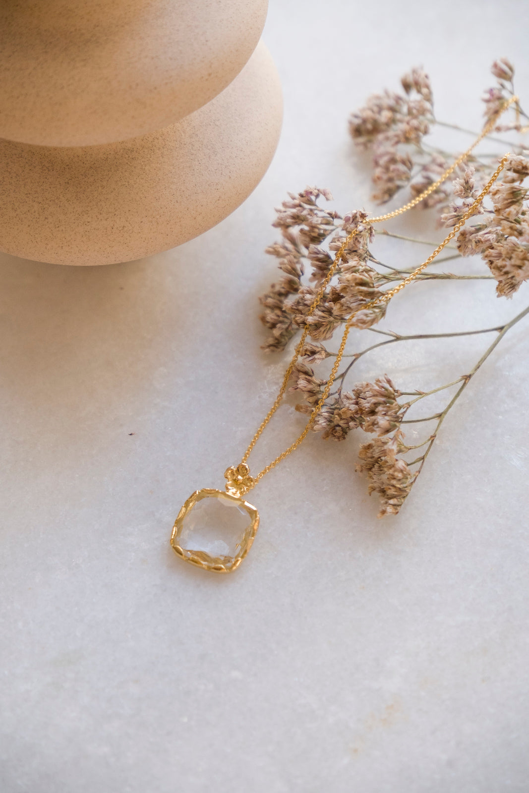 little flower and square stone necklace