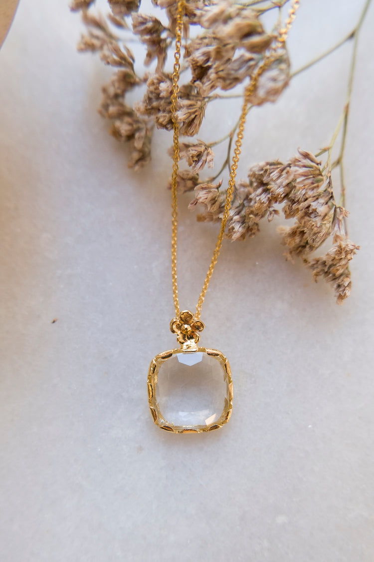 little flower and square stone necklace