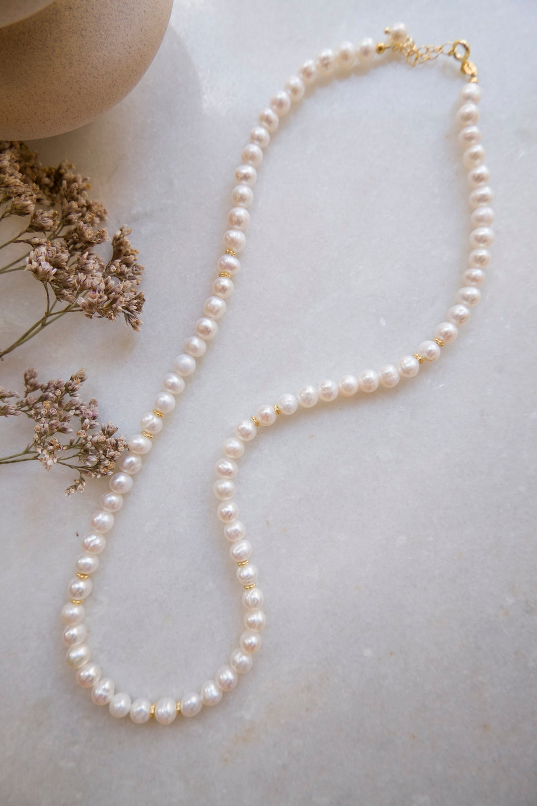 sweetwater pearls with golden little flowers necklace