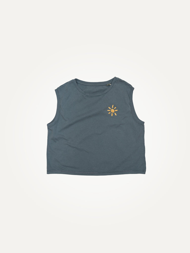 cropped tank washed denim blue organic cotton