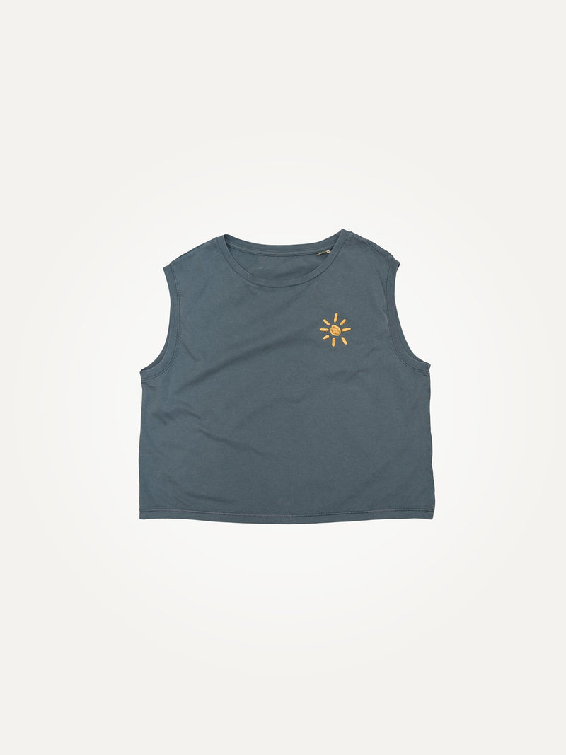 cropped tank washed denim blue organic cotton