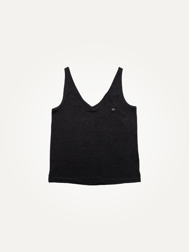 linen tank top black micro smiley