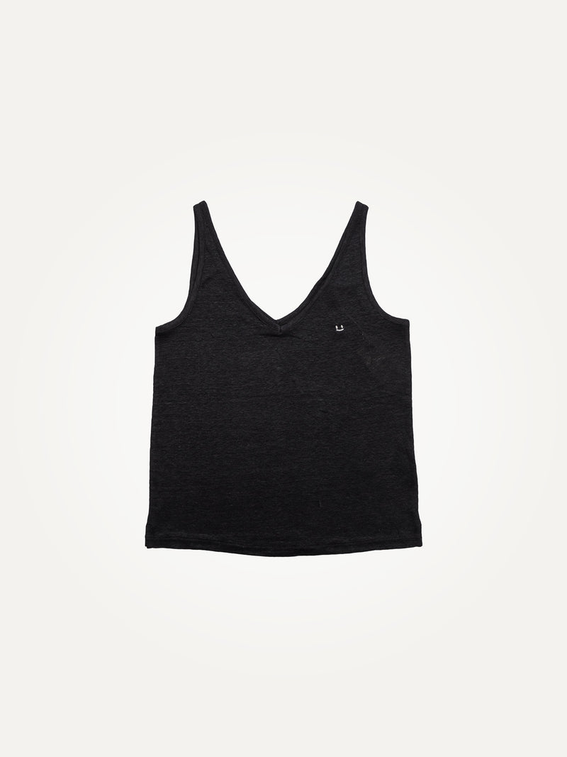 linen tank top black micro smiley