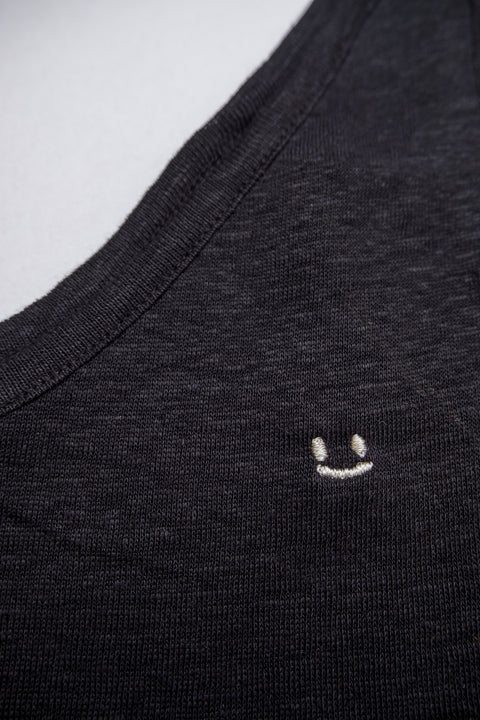 linen tank top black micro smiley