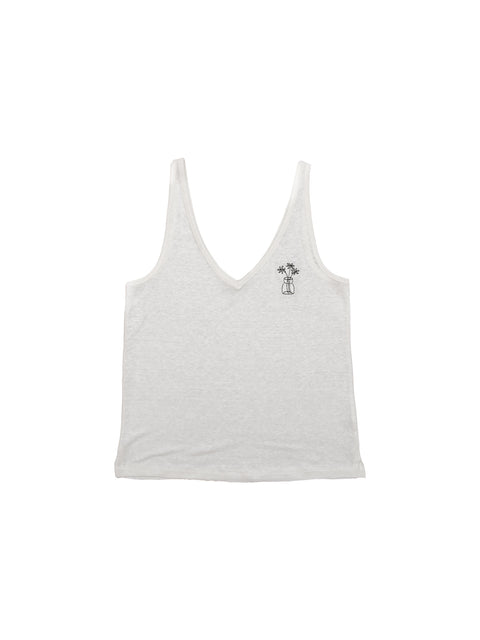 white linen tank top with flower