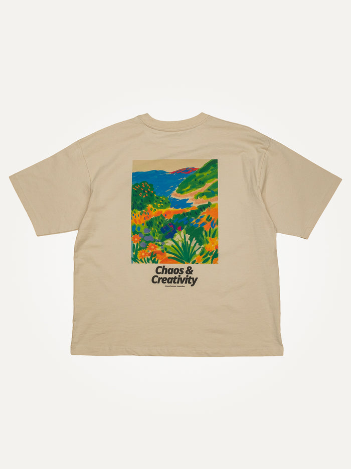Chaos and Creativity ecru organic oversized organic  T-shirt