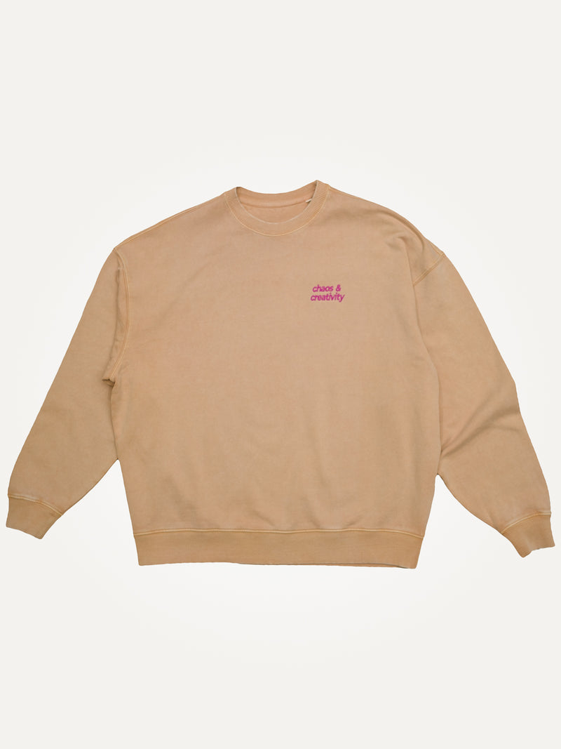 Chaos & Creativity washed brown sweater with embroidered logo