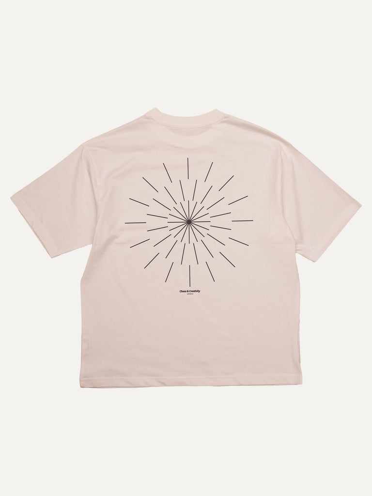 Chaos & Creativity white oversized unisex tee radial star