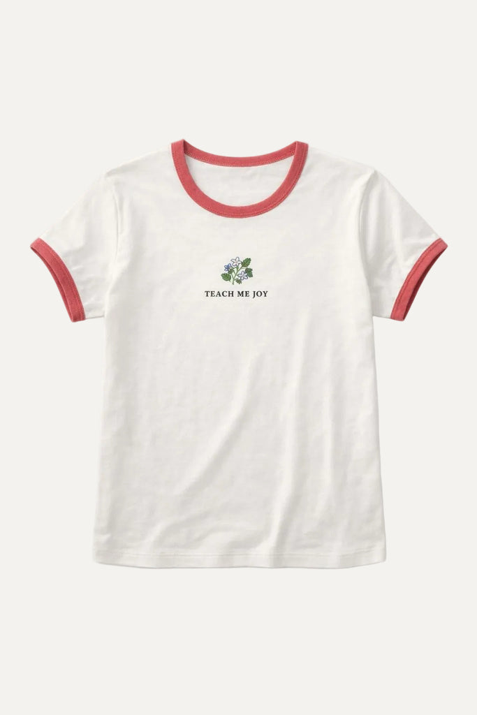 Teach me joy womens Ringer Tee organic cotton