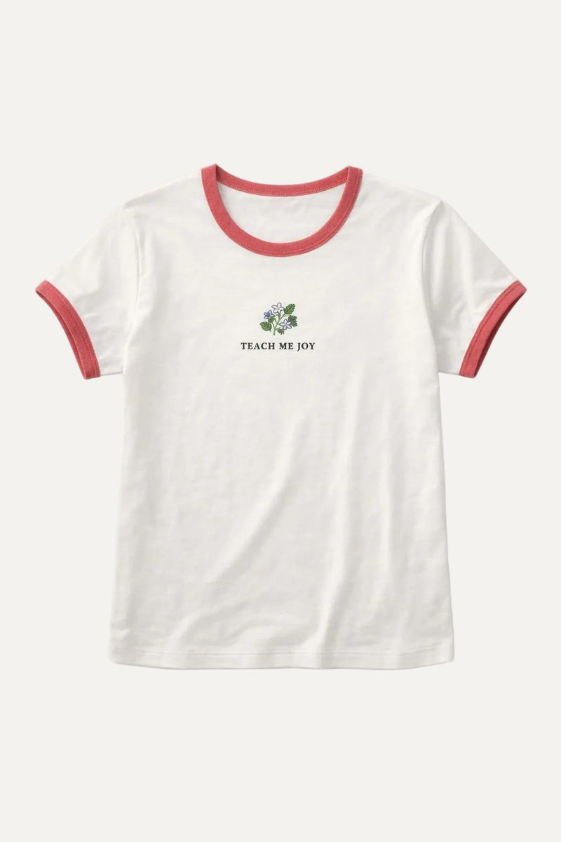 Teach me joy womens Ringer Tee organic cotton