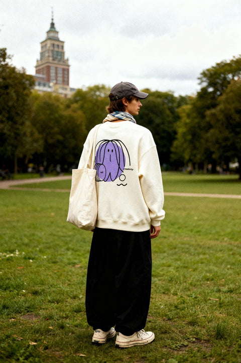 lila man oversized organic sweater chaos and creativity