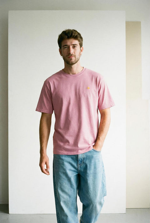 Yellow dot Pink  vintage washed organic cotton t-shirt
