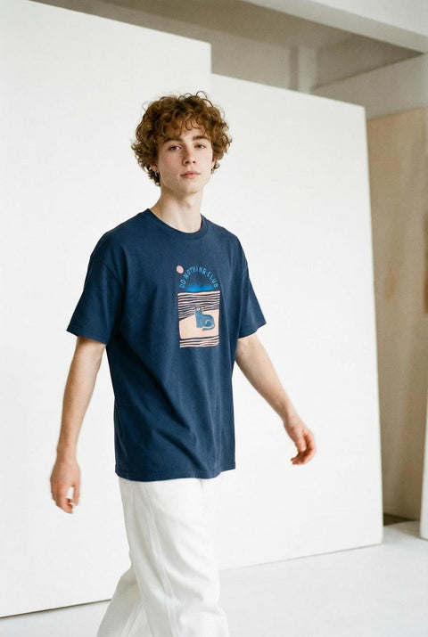 do nothing club vintage navy heavyweight organic cotton tee
