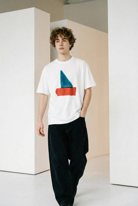watercolor bootje off white organic cotton t-shirt