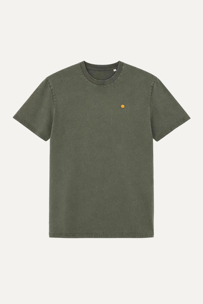 yellow dot Khaki vintage washed organic cotton t-shirt