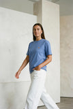 yellow dot light Blue vintage washed organic cotton t-shirt