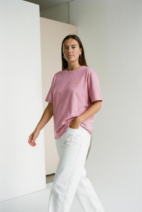 Yellow dot Pink  vintage washed organic cotton t-shirt