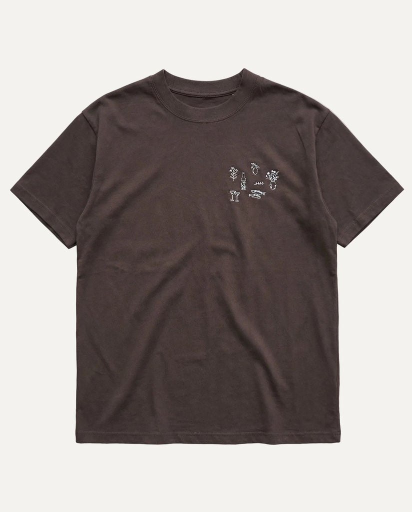 dinner with friends brown organic boxy tee