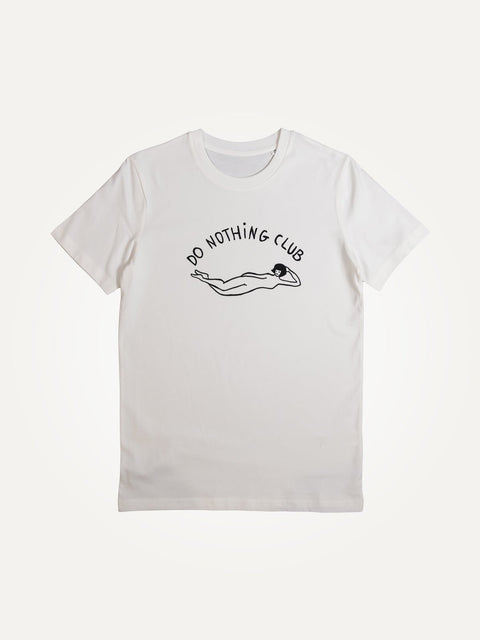 DO NOTHING GIRL white organic cotton unisex t-shirt te koop bij Almost Summer Amsterdam 10011