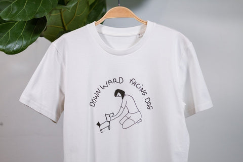 downward facing dog white organic cotton t-shirt te koop bij Almost Summer Amsterdam 10350