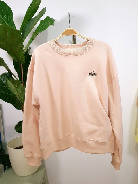 fiets mini misty pink organic cotton womens sweater te koop bij Almost Summer Amsterdam 10497