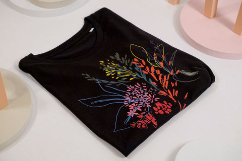 floral drawings black organic rolled sleeve loose t-shirt te koop bij Almost Summer Amsterdam 10390