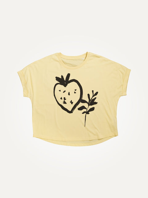 Fruit salade rolled sleeve women's butter yellow t-shirt te koop bij Almost Summer Amsterdam 10622