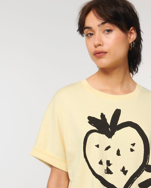 Fruit salade rolled sleeve women's butter yellow t-shirt te koop bij Almost Summer Amsterdam 10622